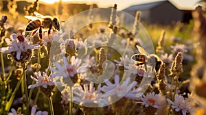 bee and butterfly on wild field floral sunny field meadow ,daisies, cornflowers,lavender ,poppy flowers