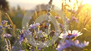 bee and butterfly on wild field floral sunny field meadow ,daisies, cornflowers,lavender ,poppy flowers