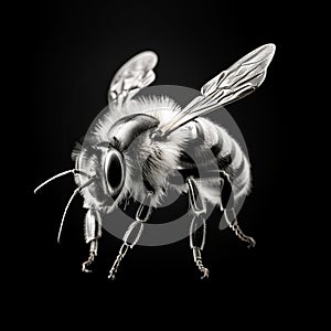 Bold Saturation Innovator: Black And White Bee Realism In Minimalist Strokes photo