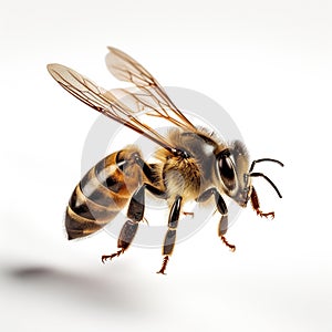 A bee captured on a white background. Generative Ai photo