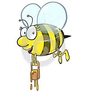 Bee cartoon holding honey bucket