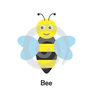 Bee in cartoon style, insect card for kid, preschool activity for children, vector illustration