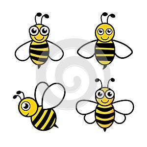 Bee character set icon. Cute bees collection. Vector illustration