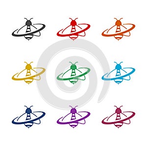 Bee circle logo icon isolated on white background. Set icons colorful