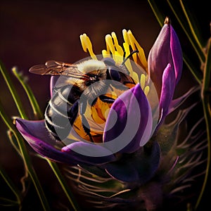 Bee collect pollen from flower