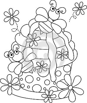 Bee Cupcake Coloring Page