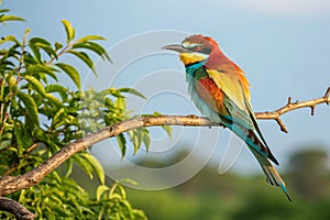 Bee-eater of colors of the rainbow. Bird of colors in freedom
