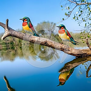 Bee-eaters on a Branch