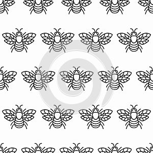 Bee flat line seamless pattern. Vector illustration