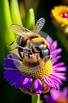 The bee on a flower - Ai Generated Image.