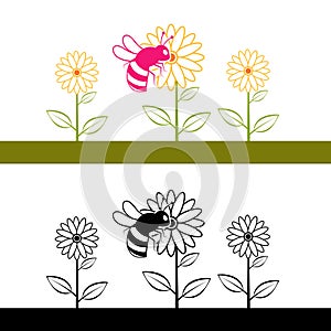 Bee and flower Blossoms vector Cliparts