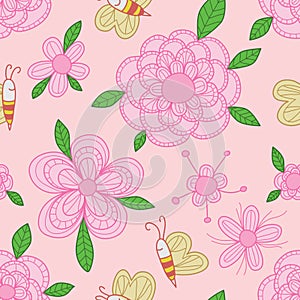 Bee flower colorful pastel seamless pattern