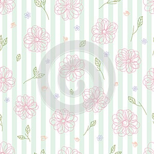 Bee flower leaf line pastel color curtain vertical seamless pattern