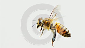 A bee flying in the air with its wings open