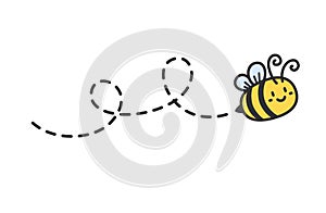 Bee flying path. Travel dotted route. The flight path