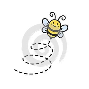 Bee flying path. Travel dotted route. The flight path