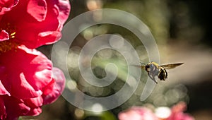 Bee and a Fresh Camellia Blossom