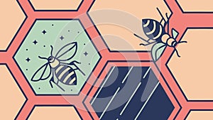 Bee and Full Honeycomb Pattern, vector design Generative AI