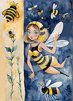 Bee Girl Honeybee Maiden Flower Fairy.