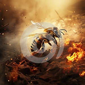 Bee global warming nature burned fire