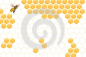 Bee hive, abstract honeycombs and bees on a white background. Illustration.