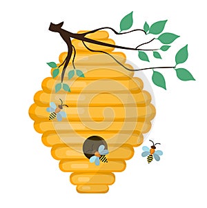 Bee-hive, swarm icon, flat style. Isolated on white background. Vector illustration, clip-art.