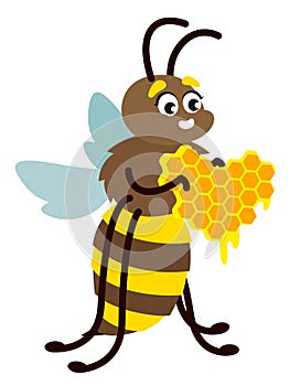 Bee holding heart shaped honeycomb.