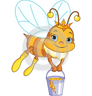Bee holding a honey bucket