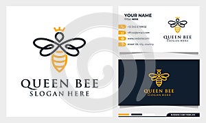 Bee honey creative icon symbol logo, queen bee linear logotype. logo design, icon and business card