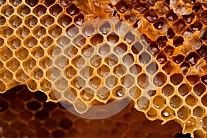 bee honey in honeycomb closeup