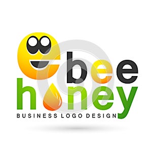 Bee honey icon logo design vector illustration Ornament, beeswax cute honey bee mascot character golden honeycomb