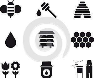 Bee and honey icon set