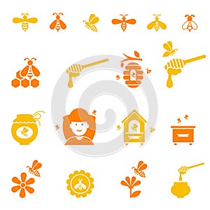 Bee and honey icon set. Organic natural .