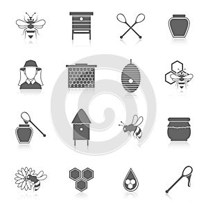 Bee honey icons black set