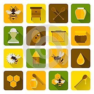 Bee Honey Icons Flat