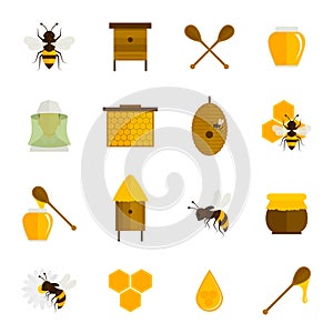Bee honey icons flat set