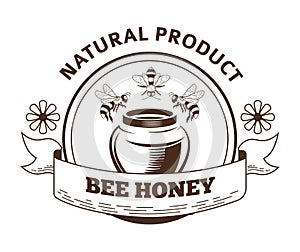 Bee honey natural product label packaging design in vintage style