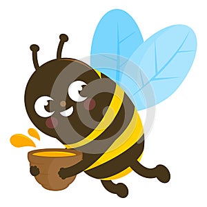 Bee with honey pot. Vector illustration