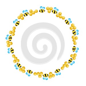 bee and honeycomb cartoon style round frame