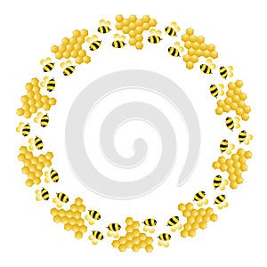 bee and honeycomb cartoon style round frame