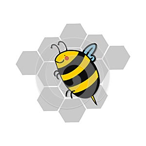 Bee over honeycomb illustration isolated on white background