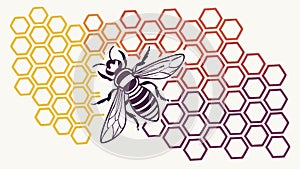 Bee on Honeycomb Illustration Natural Pattern and Insect, vector design Generative AI