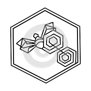 Bee and honeycomb line logo icon emblem design on a white background