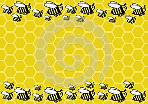 Bee honeycombs and bees.