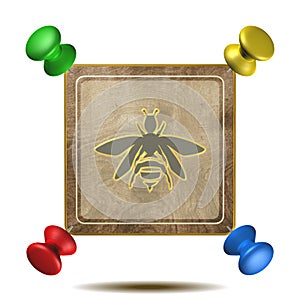 Bee icon and drawing pin, illustration