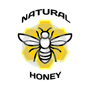 Bee icon. Natural honey package logo.
