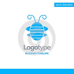 Bee Insect, Beetle, Bug, Ladybird, Ladybug Blue Solid Logo Template. Place for Tagline