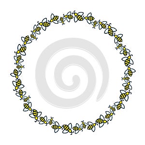 bee insect cartoon style round frame