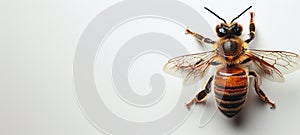 Bee isolated on a white background. Detailed bee close-up. Concept of entomology, pollination biology, and ecological