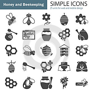 Bee keeping simple design icons set for web and mobile design